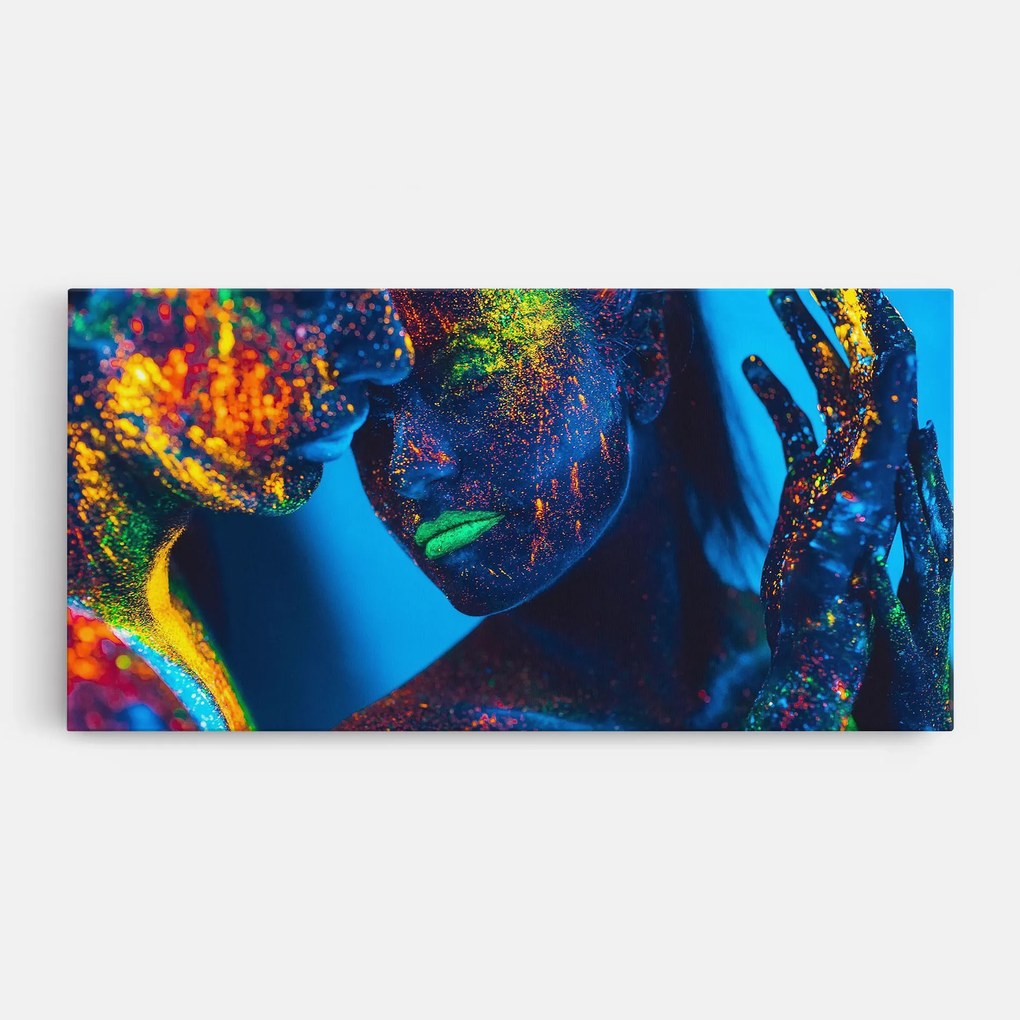 Tablou Canvas, 100x200cm, Dormitor si Living, Abstracte, Culori vibrante, Fluorescent Couple