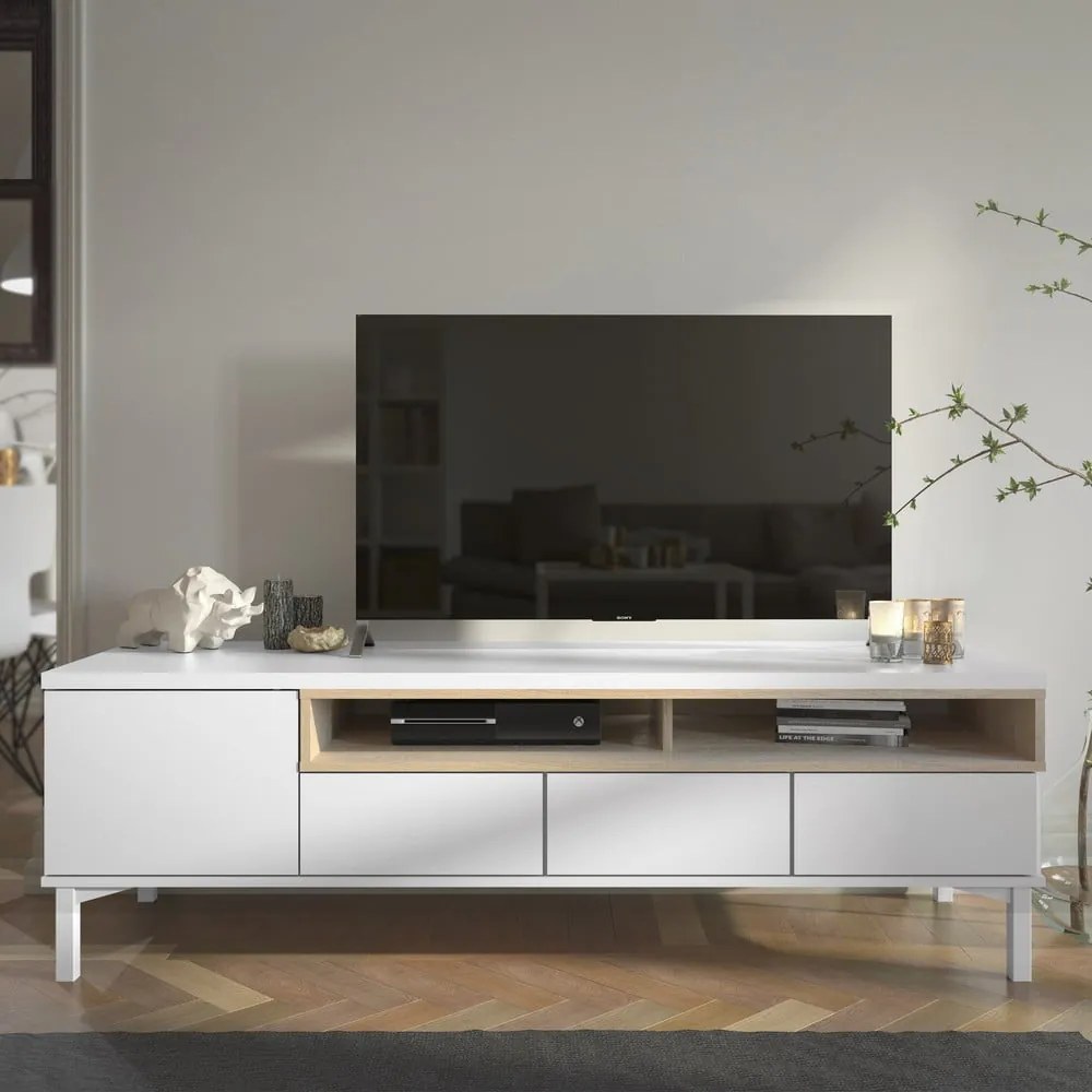 Comodă TV albă 156x48x48 cm Roomers – Tvilum