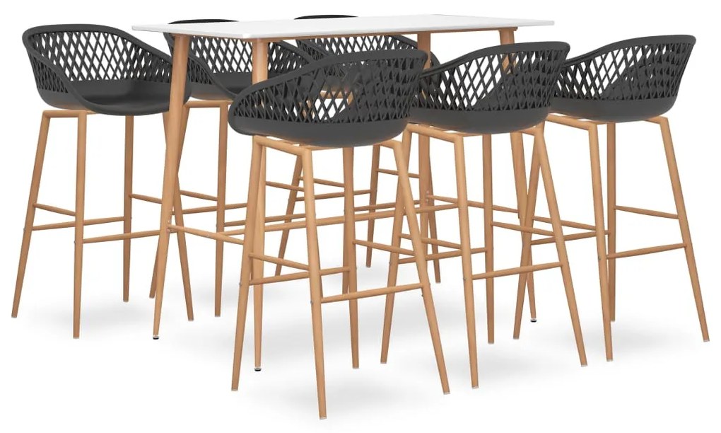 3057450 vidaXL Set mobilier de bar, 7 piese, alb și gri