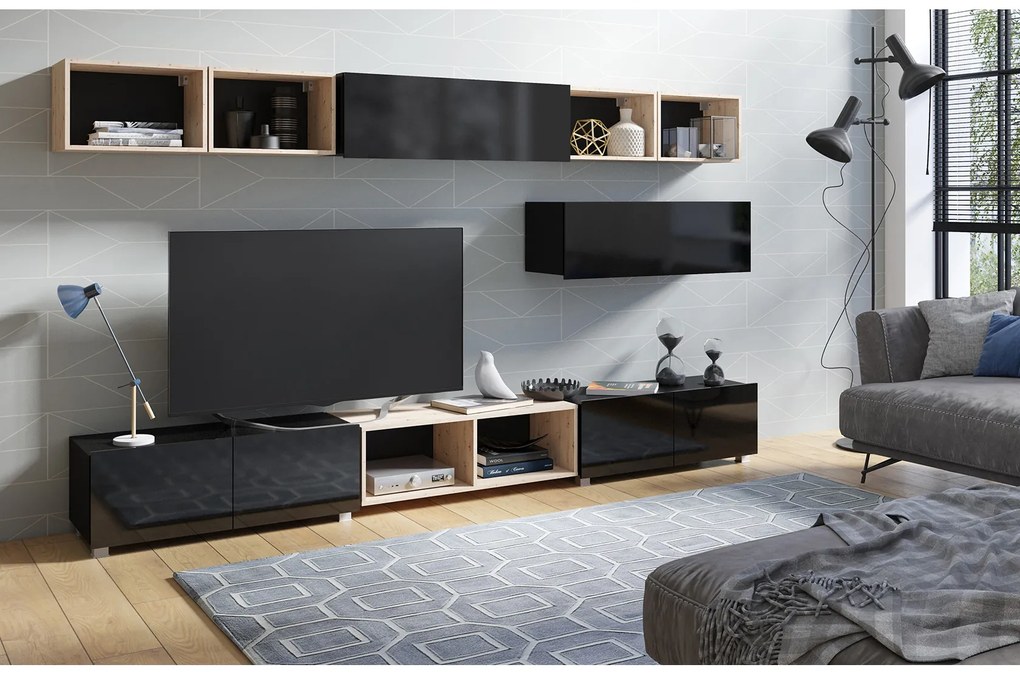Mobilier living Calabria C26 BLACK (Negru + Stejar artisan) (fără iluminat). 1051563