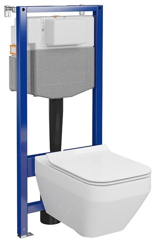 Set vas wc suspendat Crea Square CleanOn cu capac soft close si rezervor incastrat C31 Aqua 50 pneumatic