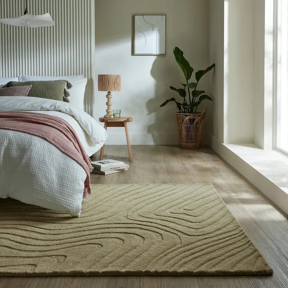 Covor kaki țesut manual din lână 200x290 cm Mesmerise Sage – Flair Rugs