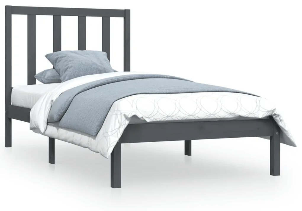 3105127 vidaXL Cadru de pat single, gri, 90x190 cm, lemn masiv de pin