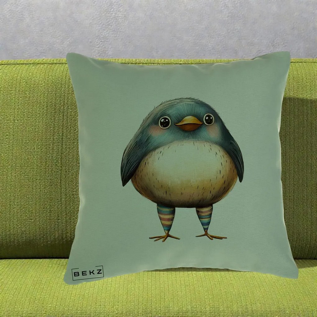 Perna Decorativa Pasare Teal-Bej cu Sosete Curcubeu, 40x40 cm, Verde, Husa Detasabila, Perna Inclusa, BEKZ®