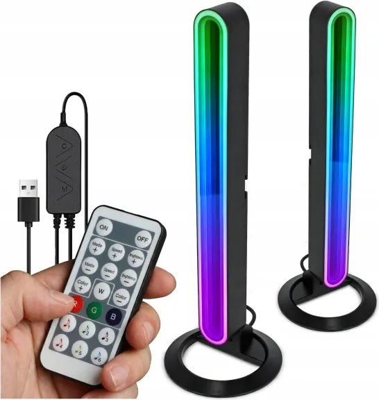 Set 2x lămpi de birou LED RGBIC reglabile, LED/5W/5V, negre + telecomandă