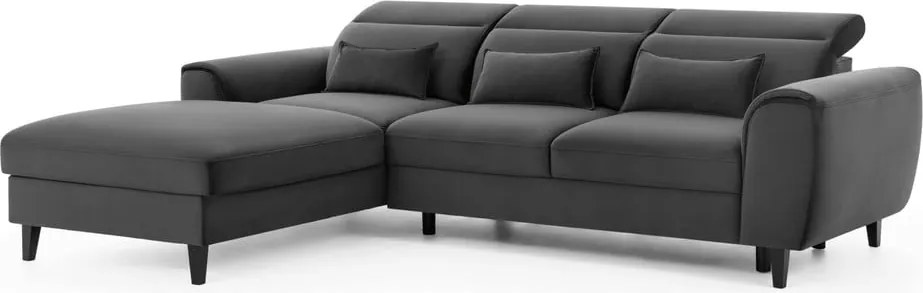 Colțar gri închis extensibil/cu spațiu de depozitare cu tapițerie din catifea (cu colț pe partea stângă/cu șezlong) Foble – ELTAP