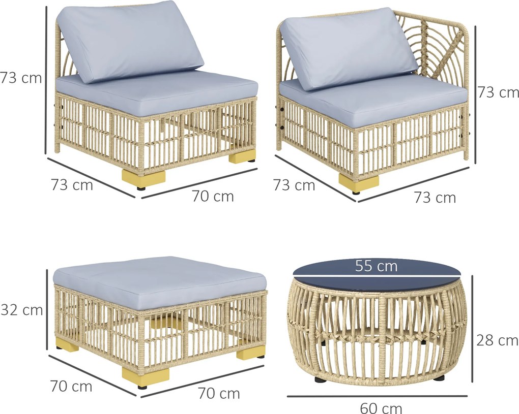 Outsunny Garnitură de grădină, 5 piese, incl. perne de șezut, ratan sintetic, cadru din oțel rezistent la rugină, gri deschis | Aosom Romania