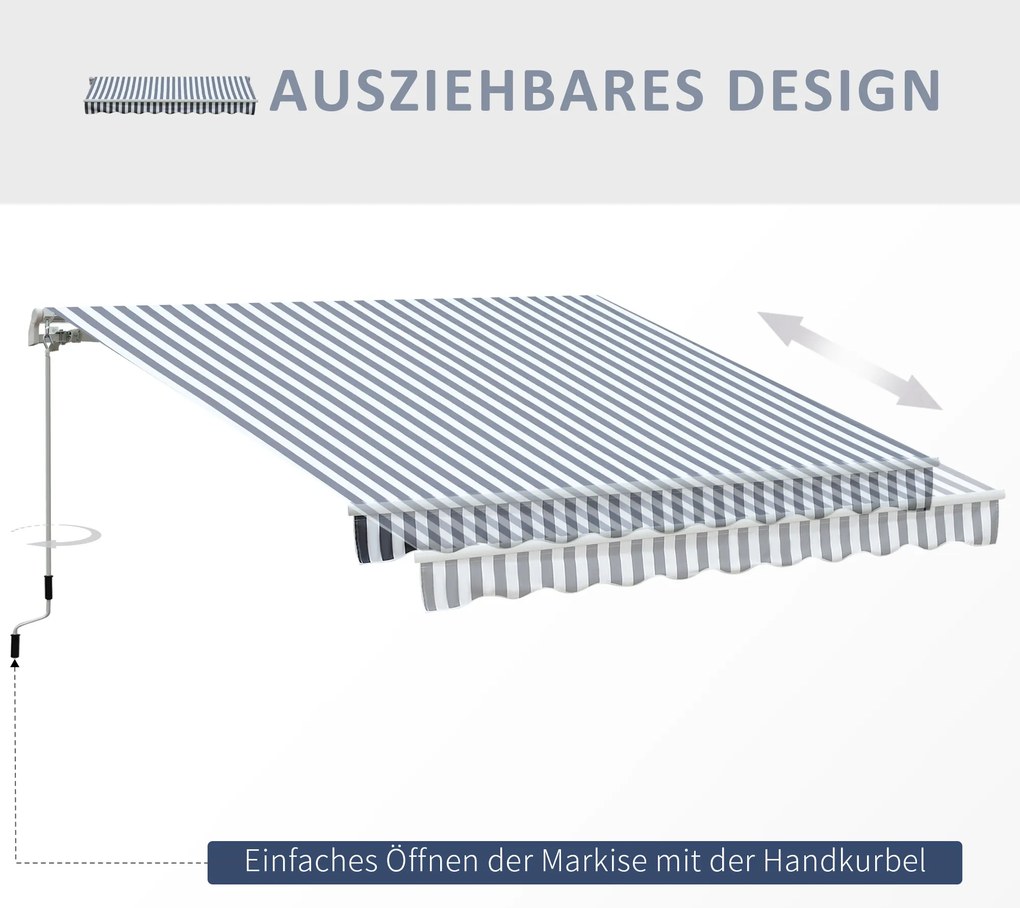 Outsunny Markiză cu Brațe Articulate Protecție Solară Manivelă Balcon Aluminiu Gri Alb 2,95 x 2,45 m | Aosom Romania