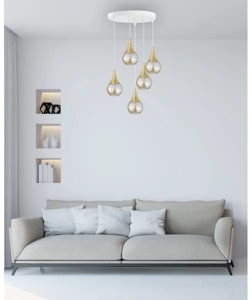Lustră pe cablu LACRIMA WHITE 5xE27/60W/230V d. 45 cm
