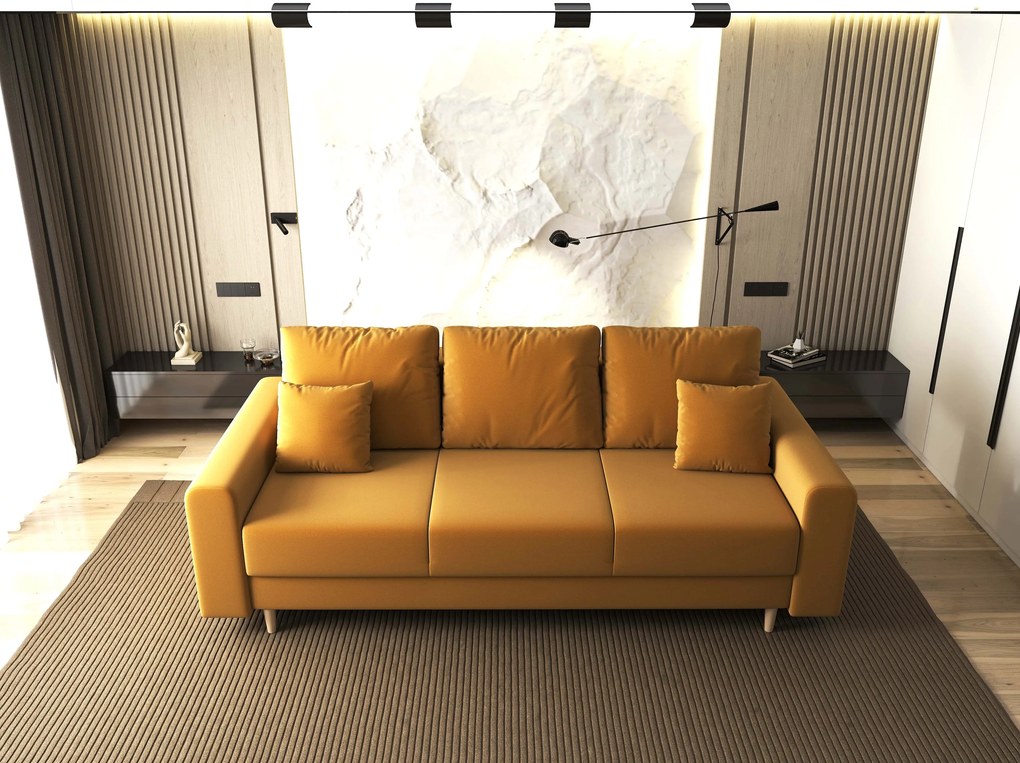 Canapea extensibilă dumonde cu ladă de depozitare si sezut confortabil din spuma high-density, Kronos Royal Mustar 210x100 cm