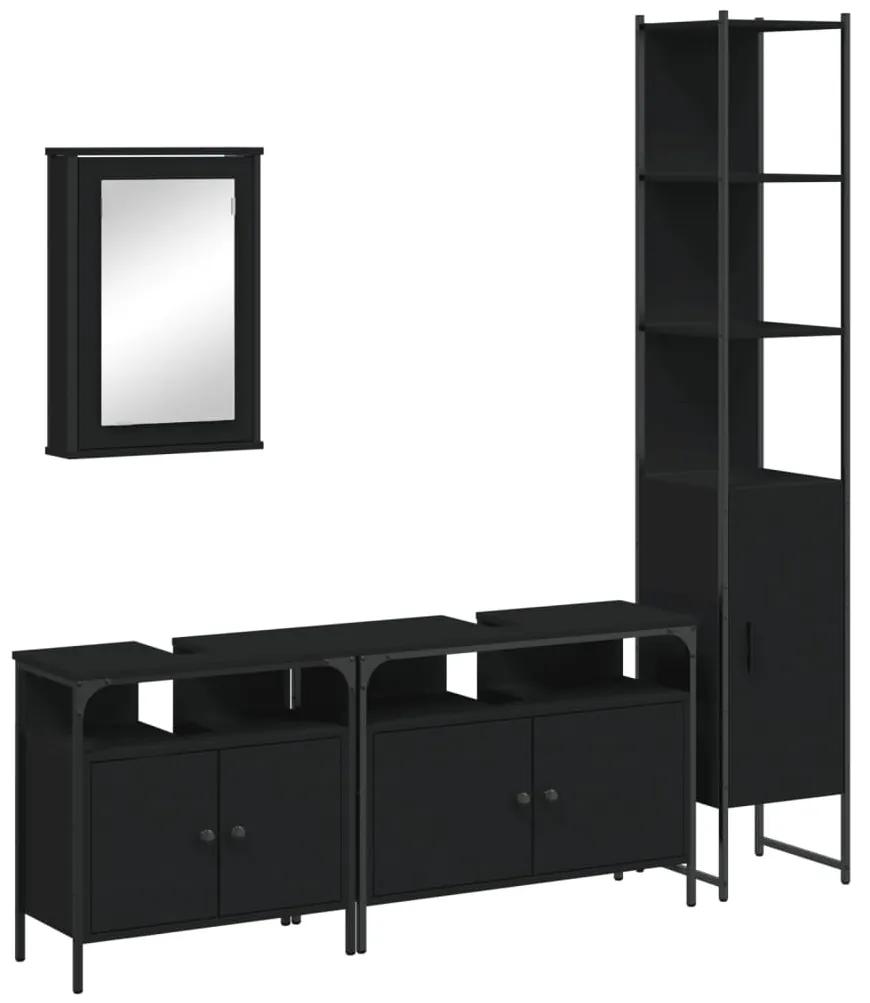 3214805 vidaXL Set mobilier de baie, 4 piese, negru, lemn prelucrat