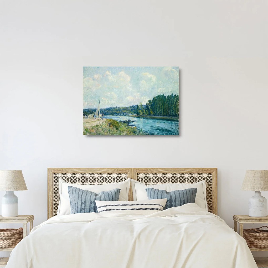 Tablou pe sticlă - Alfred Sisley, The Banks of the Oise, reproducere (70x50 cm)
