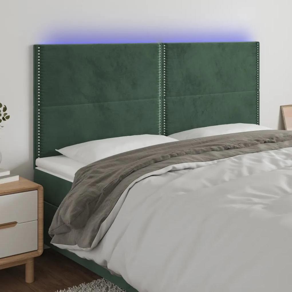 3122353 vidaXL Tăblie de pat cu LED, verde închis, 200x5x118/128 cm, catifea