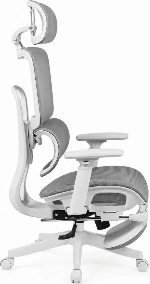Scaun Ergonomic Premium Mesh cu Suport pentru Picioare, Reclinare 145°, Tetieră Reglabilă, Cotiere 3D, Suport Lombar Elastic și Șezut cu adâncime reglabilă, Gri