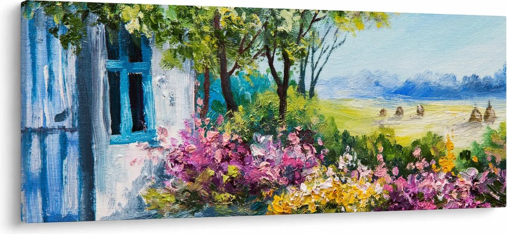Tablou - Grădina din fața casei, pictură în ulei (120x50 cm)