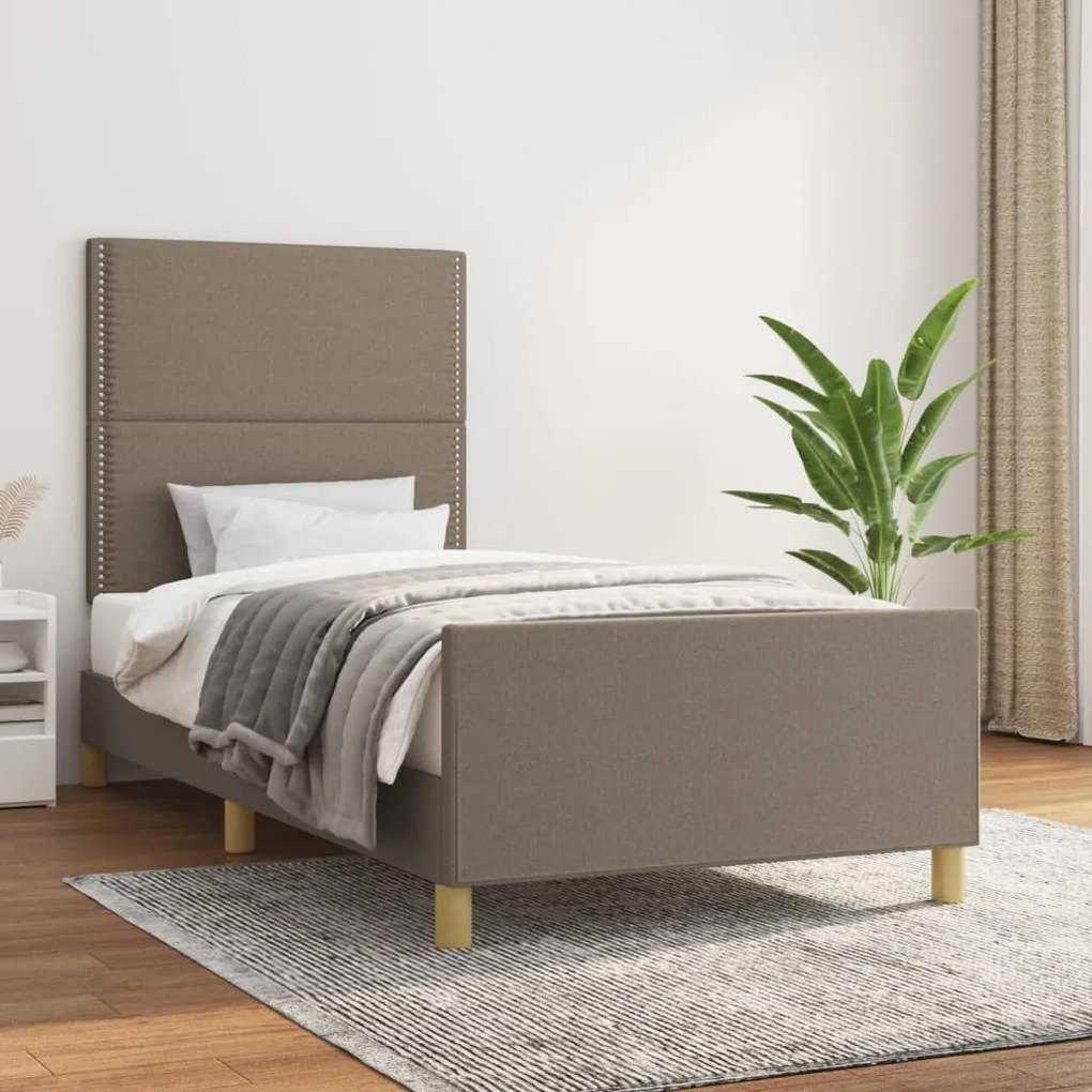 3124932 vidaXL Cadru de pat cu tăblie, gri taupe, 80x200 cm, textil
