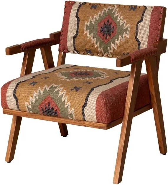 Fotoliu kilim din iută naturala si lana cu structura din lemn de mango, 76×65×65 cm, „Mandjaro"
