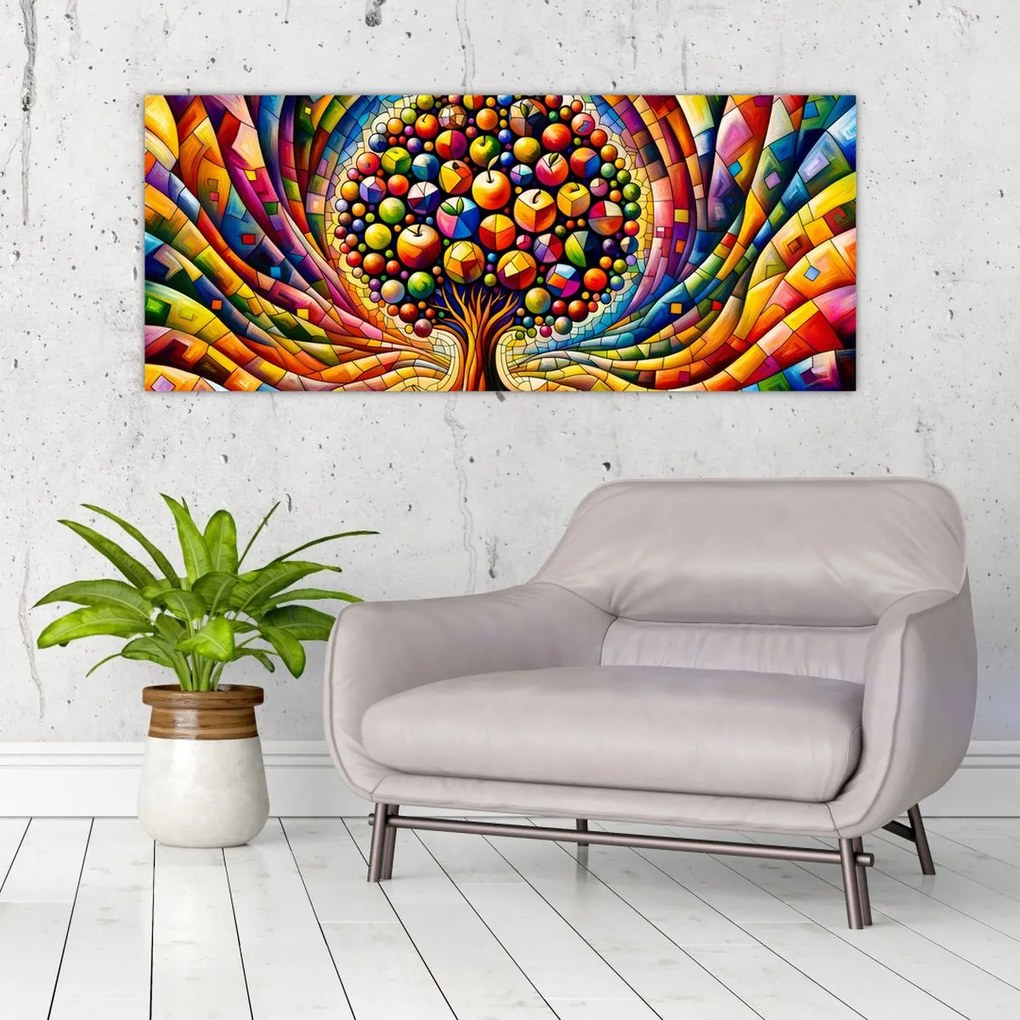 Tablou – Arbore colorat cu mere (120x50 cm)