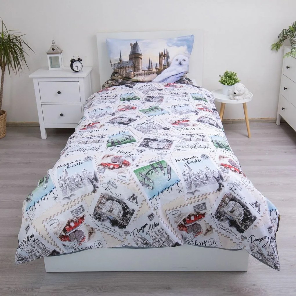 Jerry Fabrics Lenjerie de pat din bumbac Harry Potter Hedwig 02, 140 x 200 cm, 70 x 90 cm