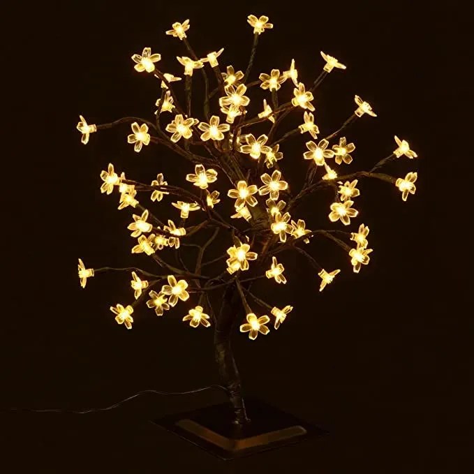 Pom decorativ cu flori LED , alb cald