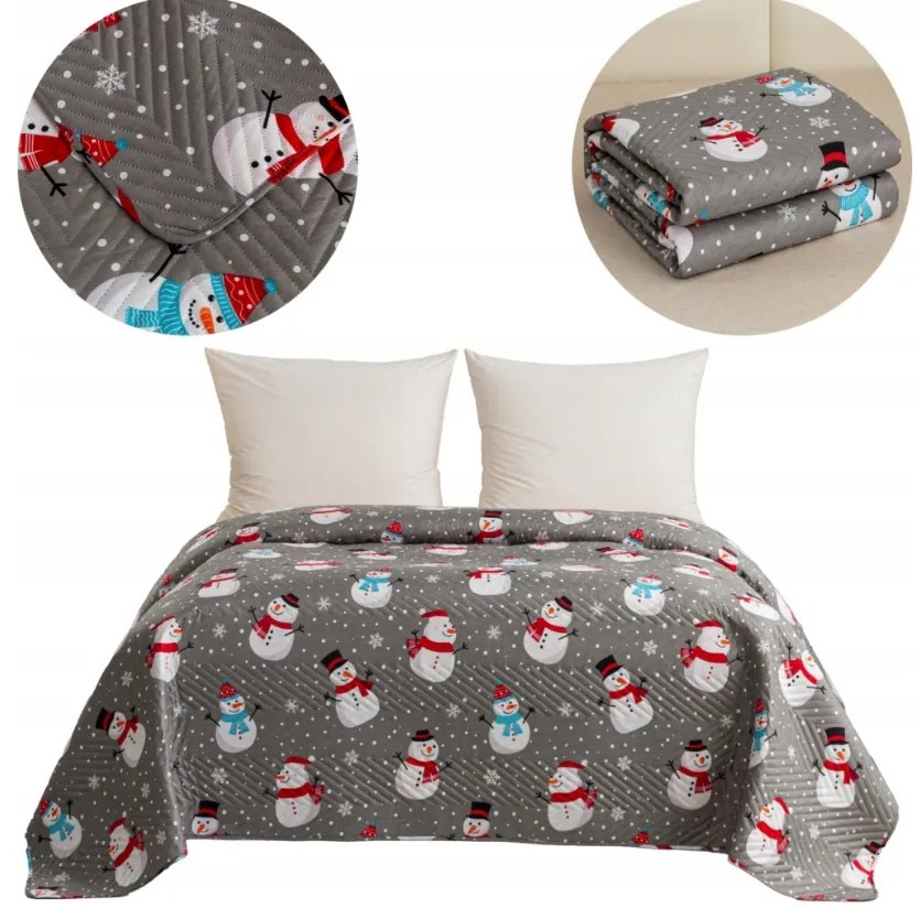 Cuvertura de pat HAPPY SNOWMAN, gri Dimensiune: 200 x 220 cm