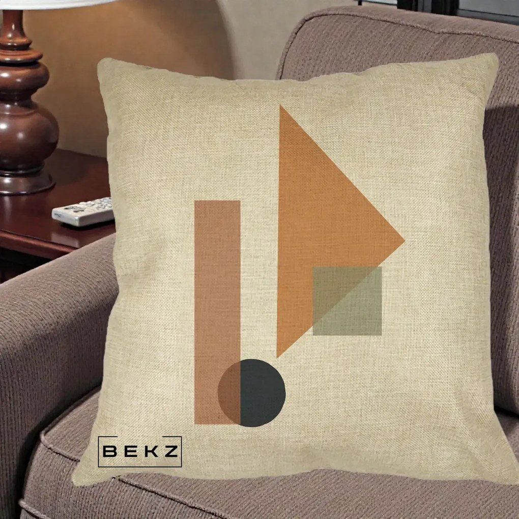 Perna Decorativa Geometric Bauhaus Triunghi, 40x40 cm, Crem, Husa Detasabila, Perna Inclusa, BEKZ®