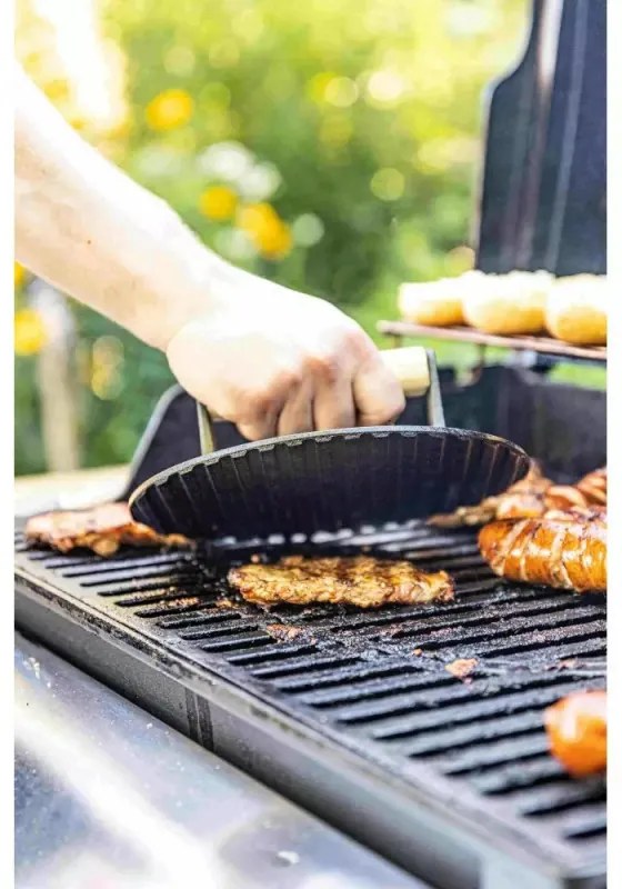 Presa din fonta pentru carne Kinghoff KH-1760, 22 cm, Maner din lemn, Negru/Lemn