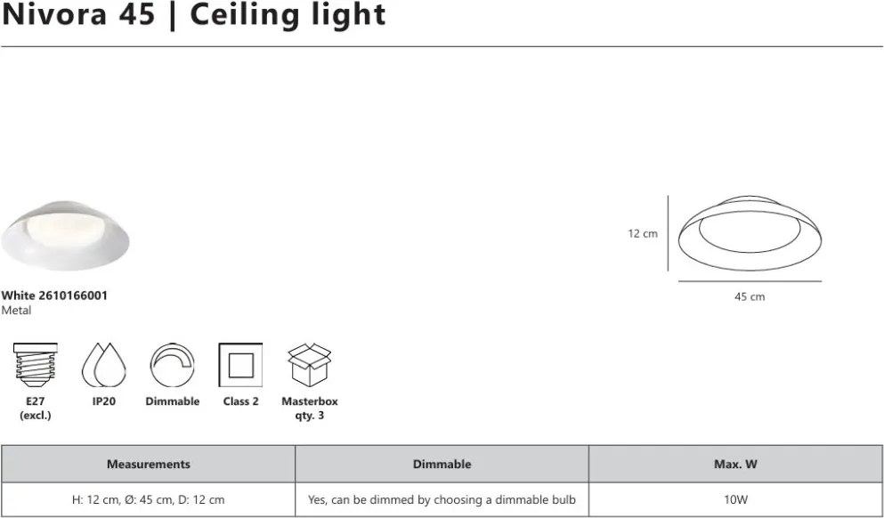 Lustra tavan moderna Nivora 45 alb