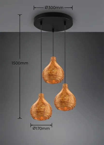 Reality - Lustră suspendată pe cablu SPROUT 3xE14/40W/230V maro/ratan