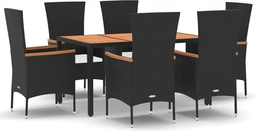 vidaXL Set mobilier de grădină cu perne, 7 piese, negru, poliratan