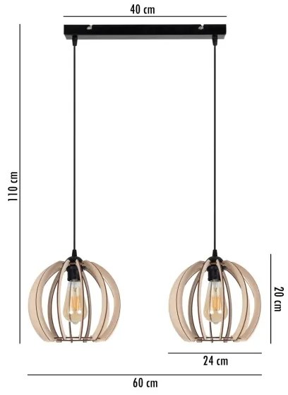 Lustră pe cablu DORO 2xE27/60W/230V