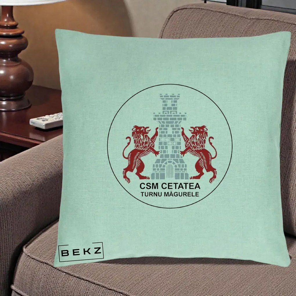 Perna Personalizata CSM Cetatea Turnu Magurele Fotbal, 40x40 cm, Verde Menta, Husa Detasabila, Perna Inclusa, BEKZ®