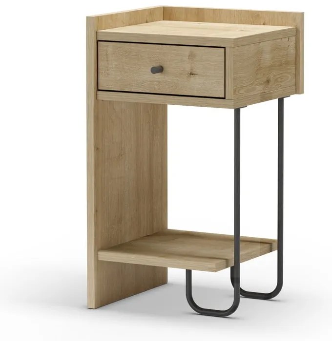Noptieră în culoare naturală cu rafturi cu aspect de lemn de stejar Mercure – Marckeric