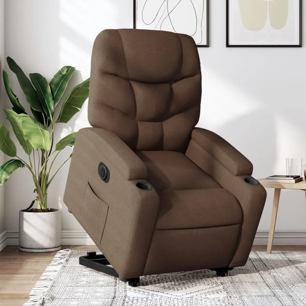 vidaXL Fotoliu electric rabatabil cu ridicare, maro, textil