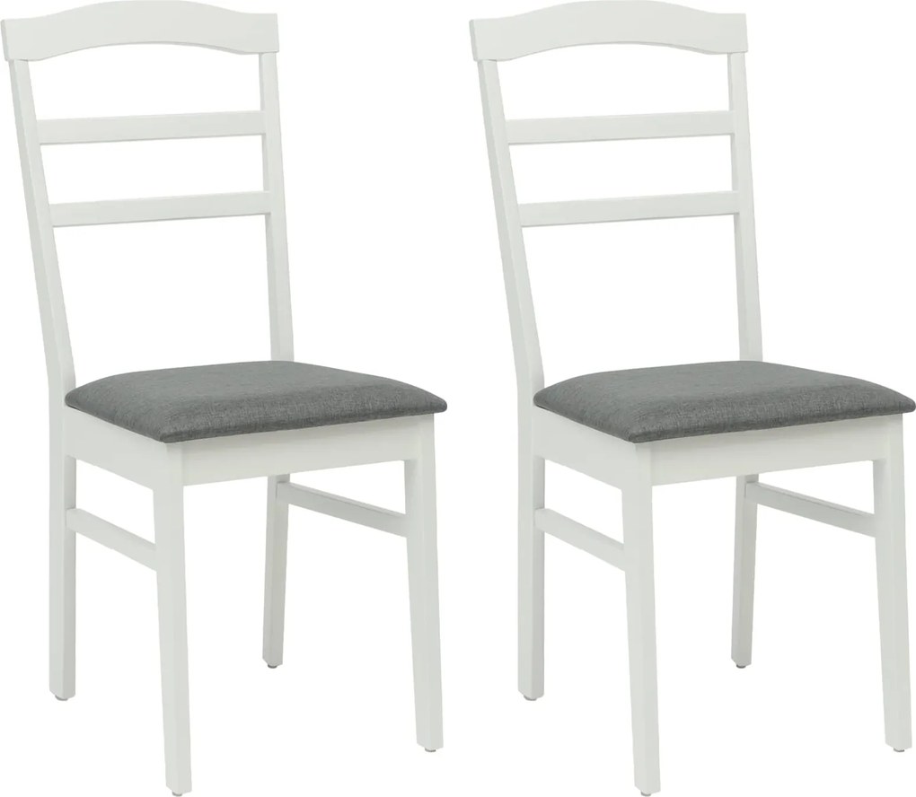 vidaXL Scaun de sufragerie 2 pcs Alb și gri Lemn Solid de Cauciuc