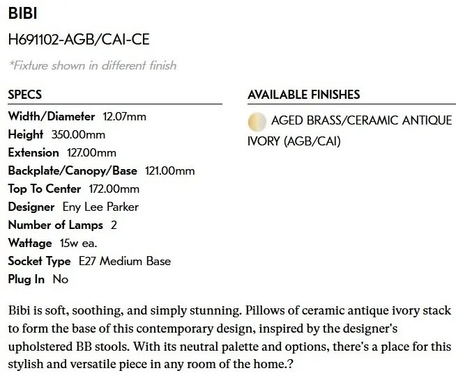 Aplica de perete, Ceramica, Bibi H691102-AGB/CAI-CE HVL