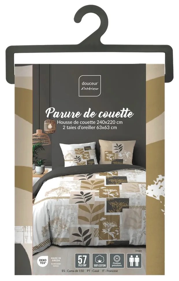 Lenjerie de pat albă-maro din bumbac pentru pat dublu, extinsă 240x220 cm Utopia – douceur d'intérieur