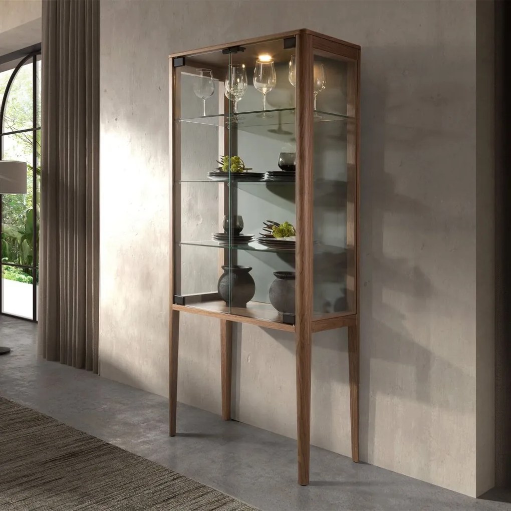 Vitrina design LUX cu iluminat Glass and Walnut