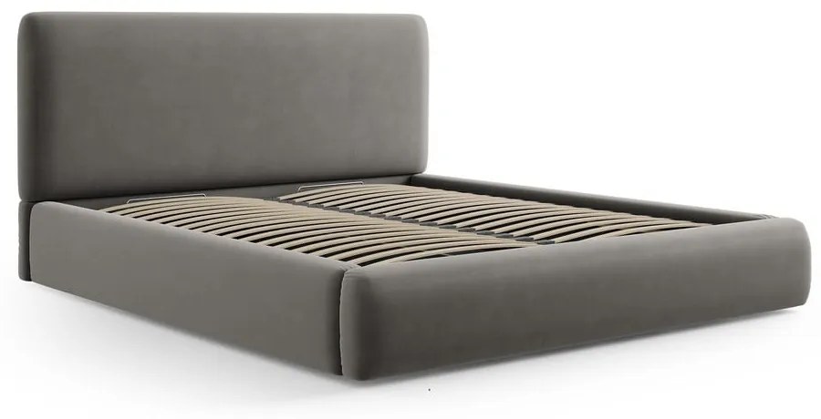 Pat matrimonial gri tapițat cu spațiu de depozitare cu somieră 140x200 cm Colonel – Cosmopolitan Design