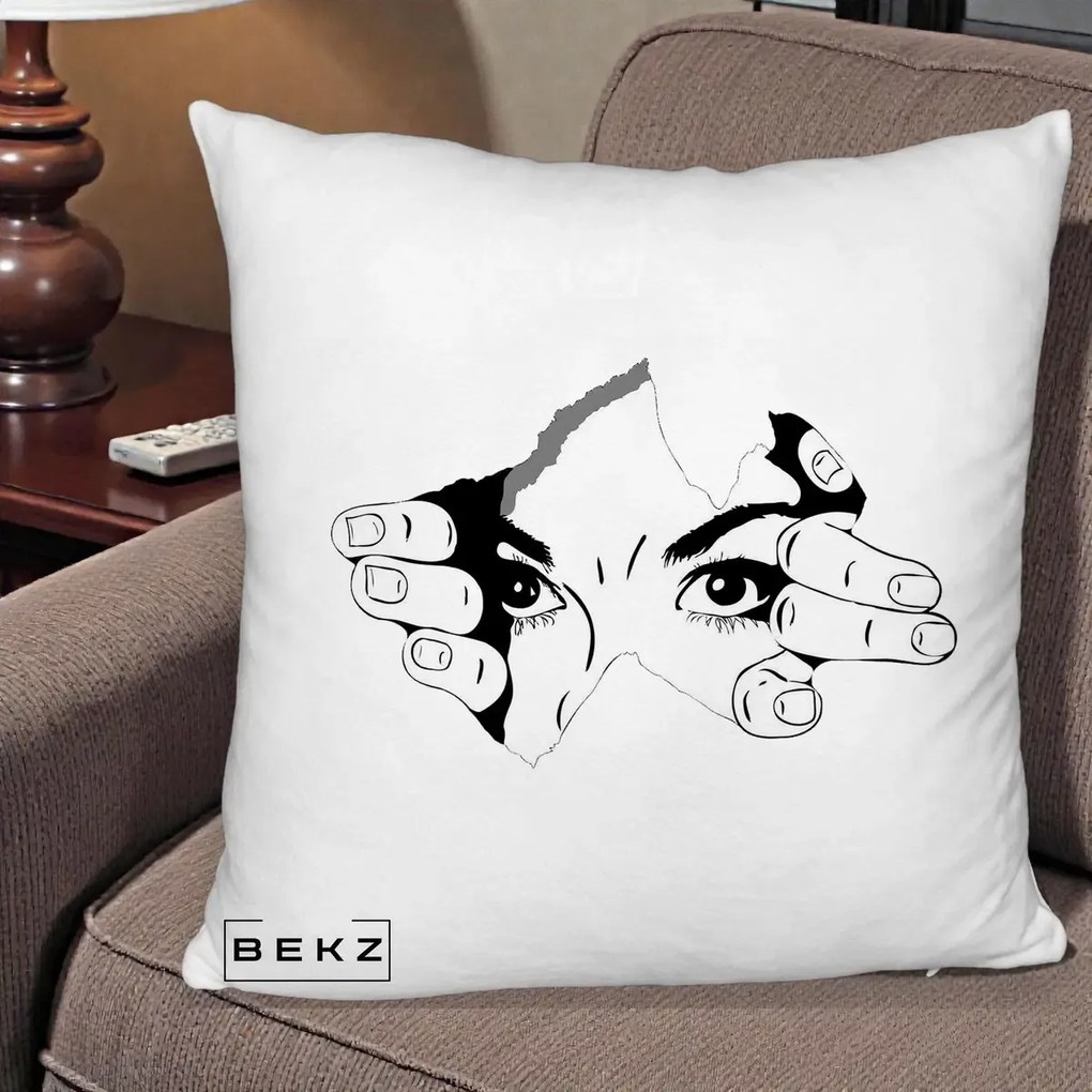 Perna Decorativa Ochi care Rup Suprafata, 40x40 cm, Alb Pufos, Husa Detasabila, Perna Inclusa, BEKZ®