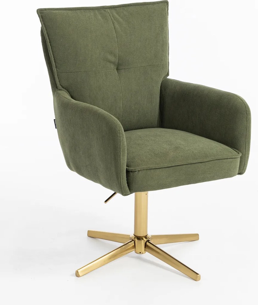 HR250CROSS Scaun Catifea Reiată Premium culoare verde salvie Bază Aurie