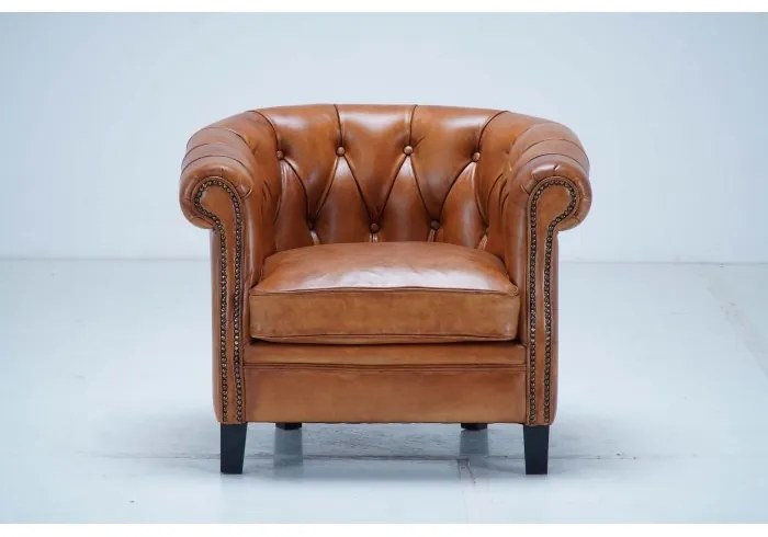 Fotoliu Chesterfield, maro, din piele naturala