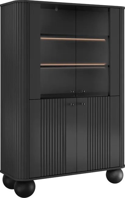 Vitrină Vesper 103 cm cu 4 uși - negru / mânere negre / picioare sferice