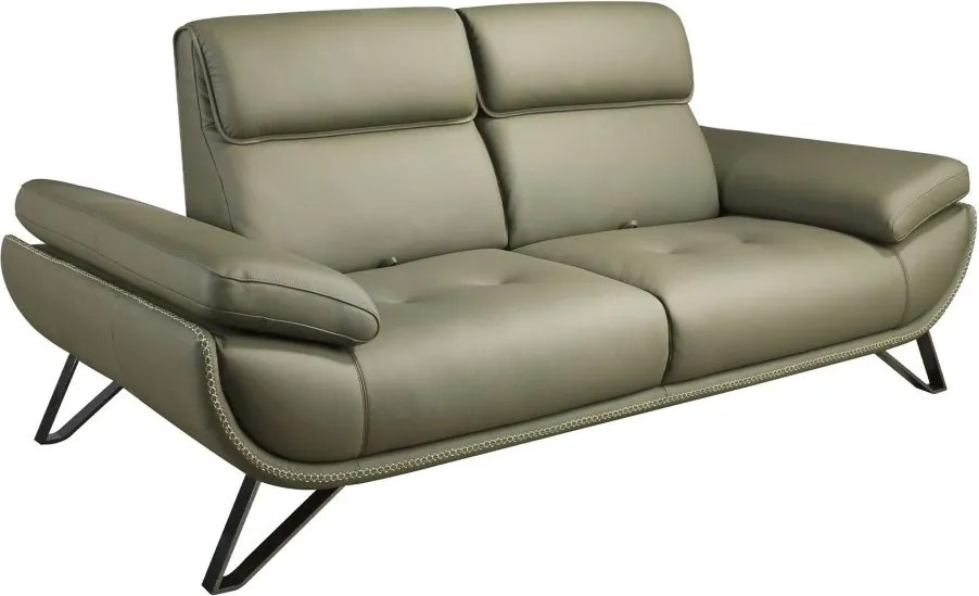 Canapea 2 locuri, tapitata cu piele naturala, spatar rabatabil Verde masliniu