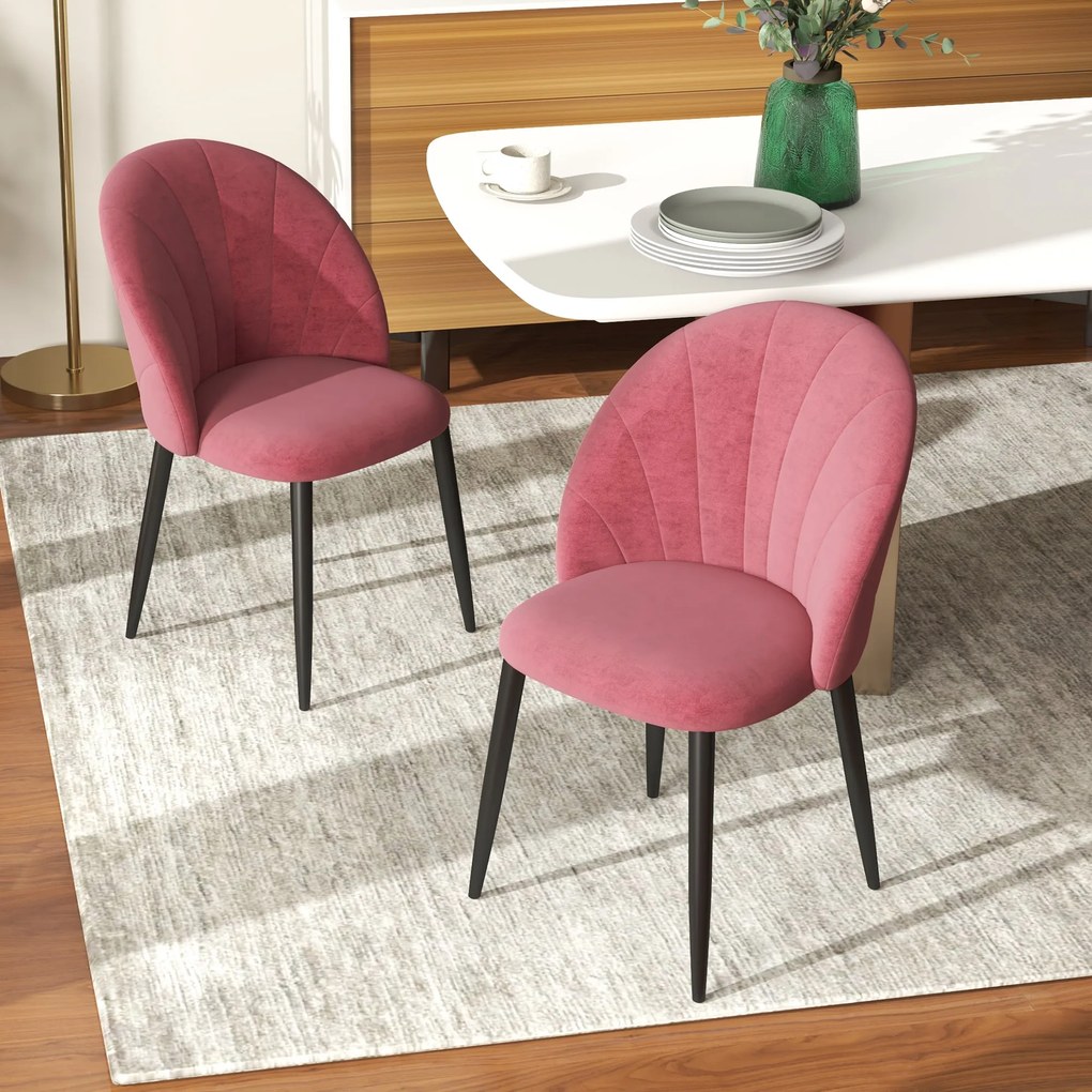 Homcom Set 2 Scaune de Sufragerie din Catifea, Capitonate, Elegante pentru Salon, 52x54x79 cm, Roșu | Aosom Romania