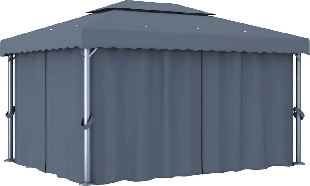 vidaXL Pavilion cu perdea, antracit, 4 x 3 m, aluminiu