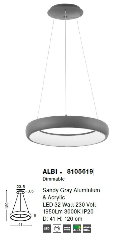Lustra LED design modern circular ALBI 32W gri NVL-8105619