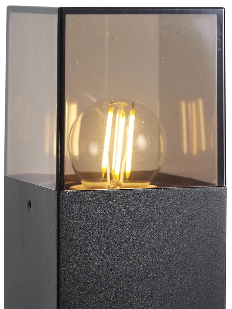 Stâlp modern de exterior negru cu sticlă fumurie 70cm cu senzor crepuscular IP44 - Danemarca