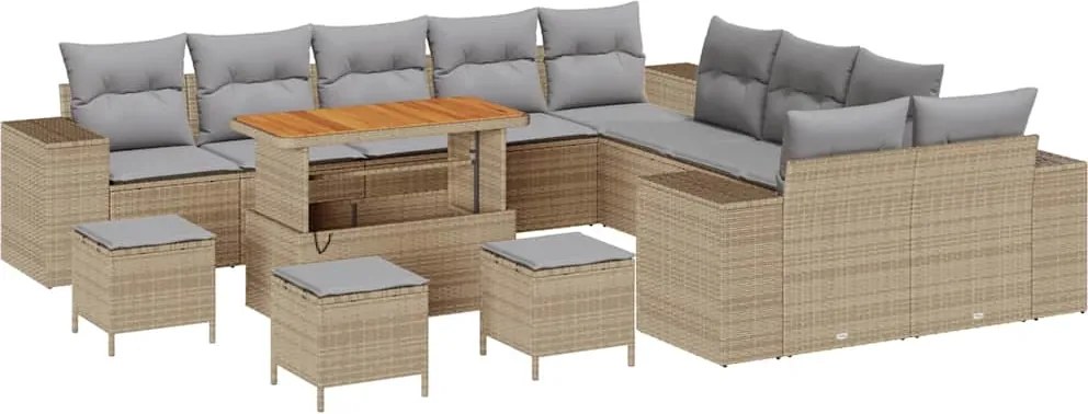 vidaXL Set de canapele pentru grădină cu pernă 14 pcs Bej poliratan