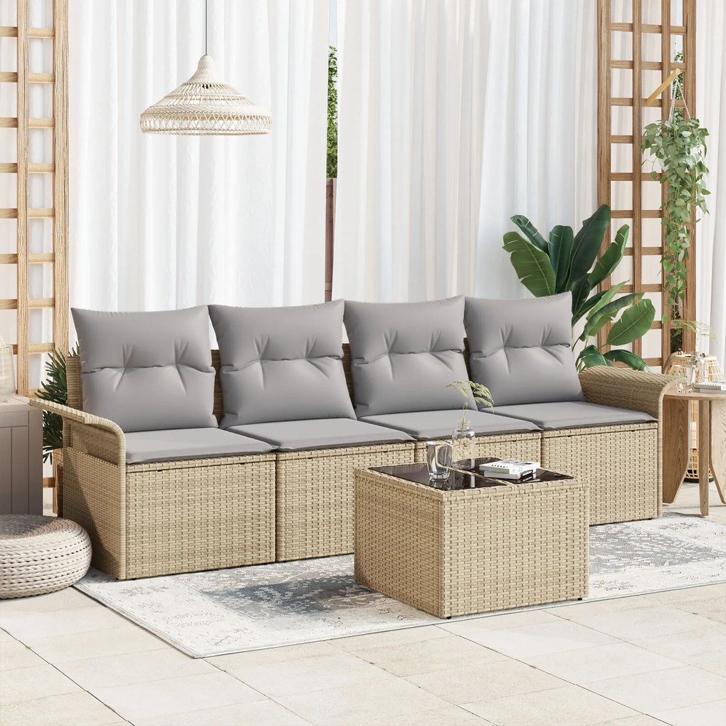 vidaXL Set de canapele pentru grădină 5 pcs Bej Rattan poli